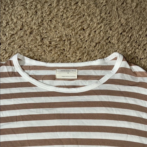 Jackson Rowe White and Brown Long Sleeve Tie Front Tee - Picture 2 of 12